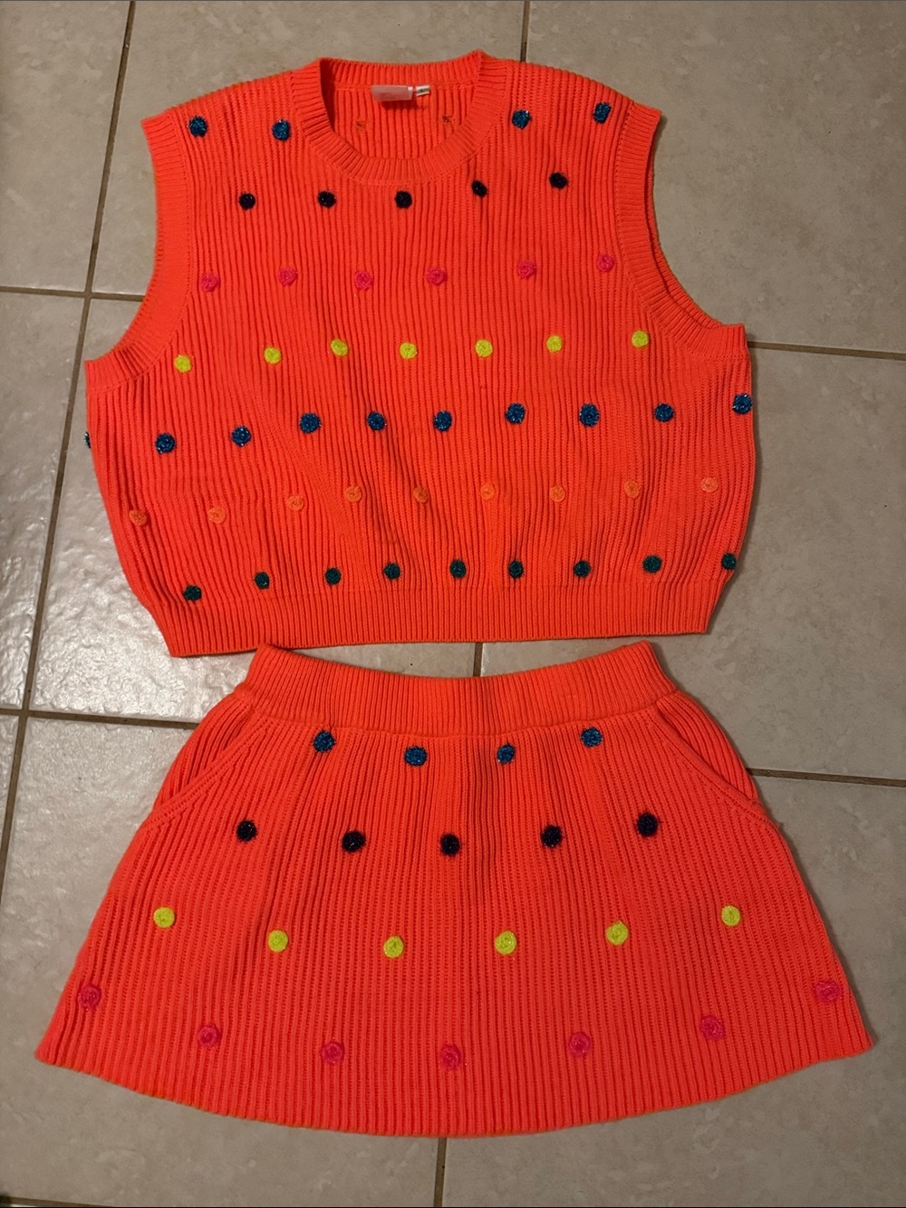 Queen of Sparkles Bright Neon Orange Knit top